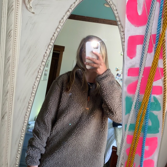 Brown Sherpa Zip Up Sweatshirt - Picture 6 of 6